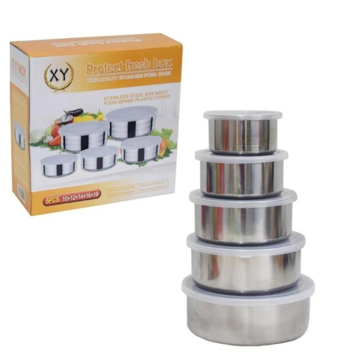 5Pcs Food Storage Box Stainless Steel Food Containers With Leak-Proof Lids Reusable Crisper Box Bowl Kitchen Organizer for Home